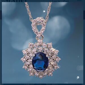 Stauer Elegant Silver and Blue Stone Pendant on Stauer Sterling Chain